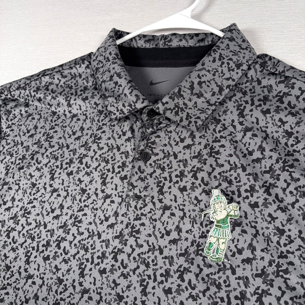 Nike Dri-FIT Tour Camo Golf Polo Shirt Mens XL Iron Gray Black Michigan State
